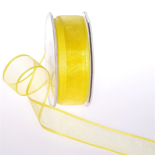 Band 20m/ 25mm, Organza mit Flechtkante, gelb Band 20m/ 25mm, Organza mit Flechtkante, gelb