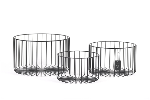 Gitter Korb, metall Ø36x H21.5cm - set/3, schwarz Gitter Korb, metall Ø36x H21.5cm - set/3, schwarz