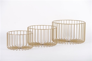 Gitter Korb, metall Ø36x H21.5cm - set/3, gold Gitter Korb, metall Ø36x H21.5cm - set/3, gold