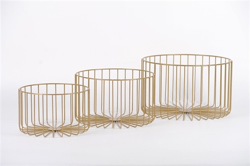 Gitter Korb, metall Ø36x H21.5cm - set/3, gold Gitter Korb, metall Ø36x H21.5cm - set/3, gold