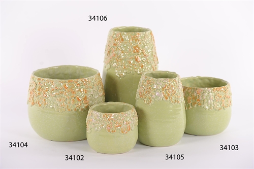 Blumentopf, Flowered Ø12.5x H10.5cm, green Blumentopf, Flowered Ø12.5x H10.5cm, green