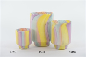 Glasvase, Hippie Ø12.5x H14cm, gelb/blau Glasvase, Hippie Ø12.5x H14cm, gelb/blau