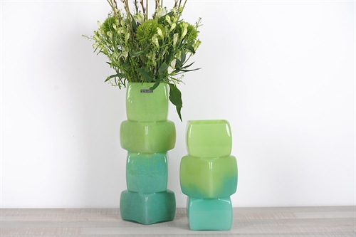 Glasvase, Cubo - L16x 16x 41cm, peacock green/light Glasvase, Cubo - L16x 16x 41cm, peacock green/light