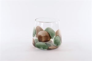 Glasvase, mundgeblasen Ø21.5x H21cm, vert-marron* Glasvase, mundgeblasen Ø21.5x H21cm, vert-marron*