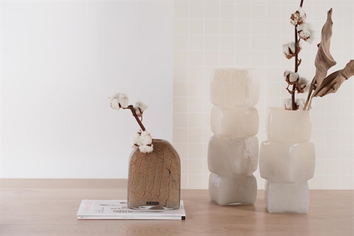 Glasvase, Cubo - L16x 16x 30cm, white/grey* Glasvase, Cubo - L16x 16x 30cm, white/grey*