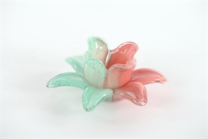 Teelichthalter, Amaryllis - Ø14x H7cm, pink/green Teelichthalter, Amaryllis - Ø14x H7cm, pink/green