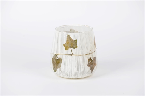 Windlicht, Efeu Ø21x H20cm, weiss/gold Windlicht, Efeu Ø21x H20cm, weiss/gold