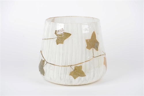 Windlicht, Efeu Ø30x H27cm, weiss/gold Windlicht, Efeu Ø30x H27cm, weiss/gold