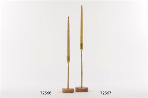 Kerzenständer, mit Holzfuss Ø9x H26cm, gold Kerzenständer, mit Holzfuss Ø9x H26cm, gold