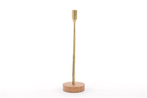 Kerzenständer, mit Holzfuss Ø10x H36cm, gold Kerzenständer, mit Holzfuss Ø10x H36cm, gold