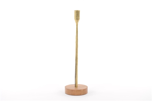 Kerzenständer, mit Holzfuss Ø10x H36cm, gold Kerzenständer, mit Holzfuss Ø10x H36cm, gold