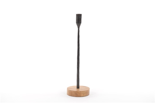 Kerzenständer, mit Holzfuss Ø10x H36cm, burn Kerzenständer, mit Holzfuss Ø10x H36cm, burn