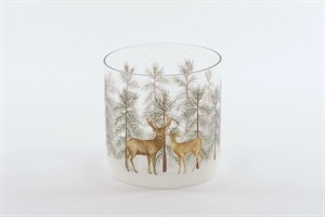 Windlicht, Rehe Ø15x H15cm, braun/grün Windlicht, Rehe Ø15x H15cm, braun/grün