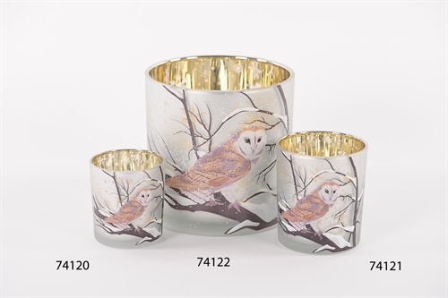 Windlicht Votiv, Eule Ø7x H8cm, weiss/ braun Windlicht Votiv, Eule Ø7x H8cm, weiss/ braun